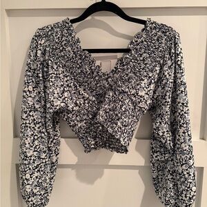 Abercrombie & Fitch Floral Smocked Blouse - Navy and White